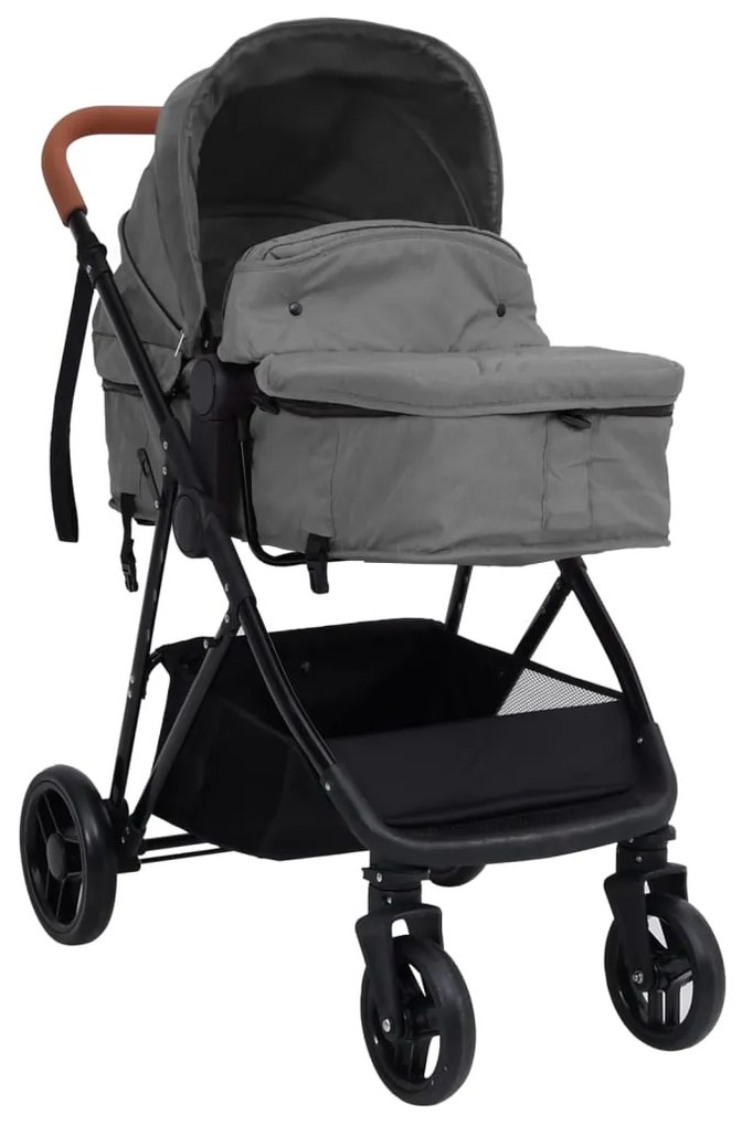 vidaXL Kinderwagen 3-in-1 staal lichtgrijs en zwart