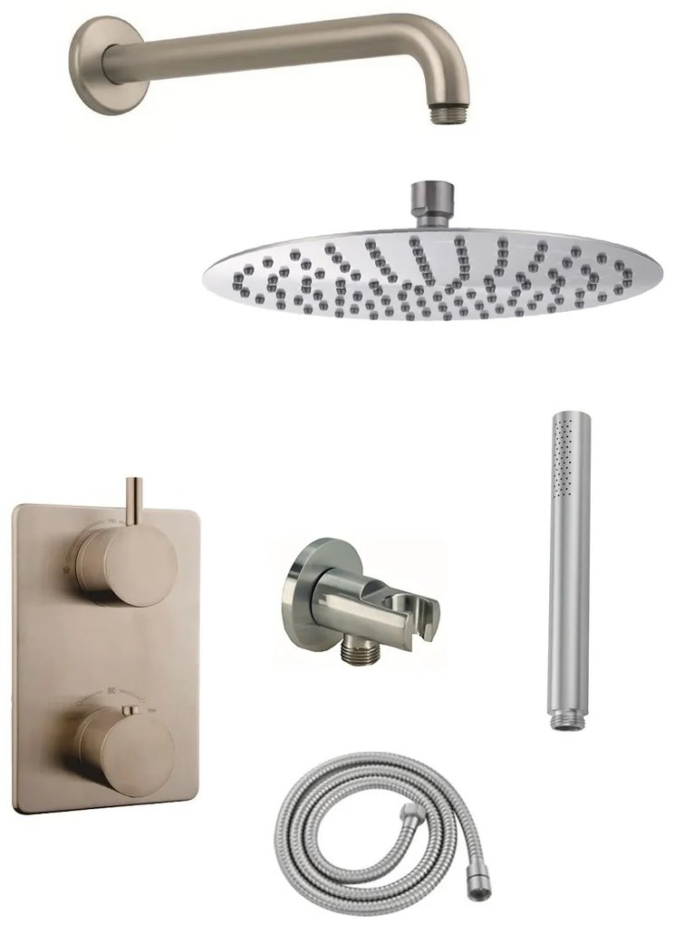Mueller Round inbouw regendouche met wand arm en hoofddouche 30cm RVS look