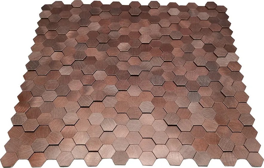 Zelfklevende Mozaïektegels Metaal | Mini Hexagon 3D Donkerkoper | 29,8×30,7 cm | Keuken, Bad & WC
