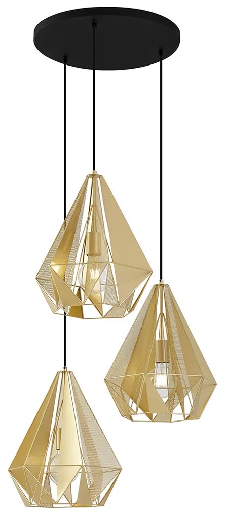 Industriële hanglamp goud met mesh 3-lichts - Carcass