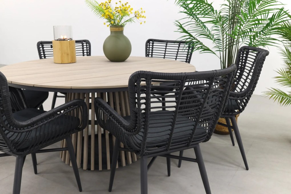Jasmine Black/GI Trinxa 6-persoons ronde dining tuinset Ø148 cm.