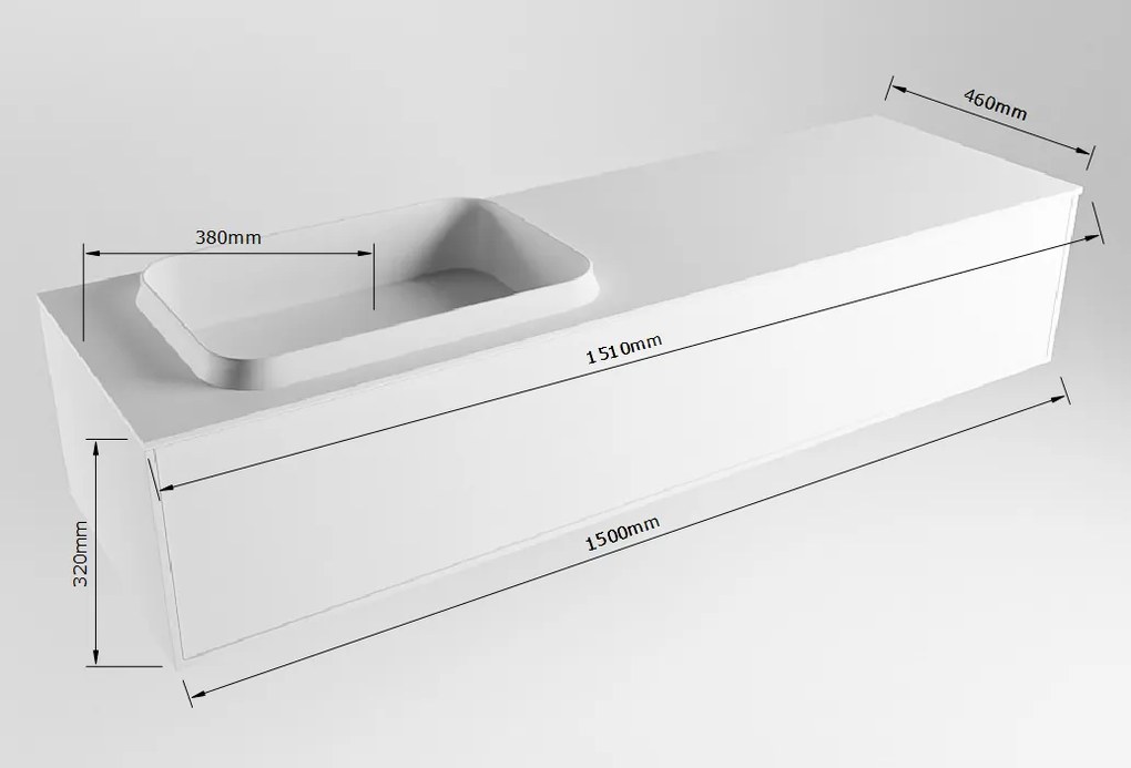 Mondiaz Erin 150cm badmeubel Antracite met 1 lade en donkergrijze wastafel links zonder kraangaten