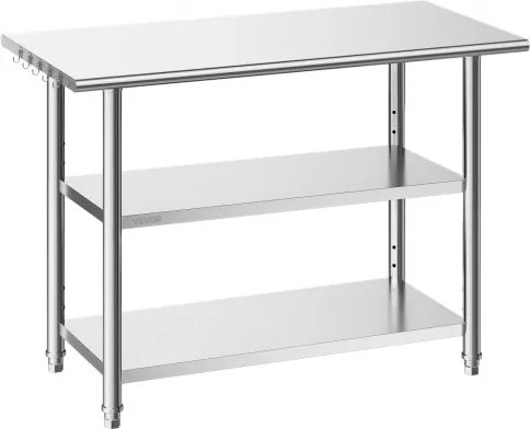VEVOR Catering Werktafel 1219 x 610 x 864 mm, Roestvrijstalen tafel met 3 niveaus en in hoogte verstelbare schappen, Draagvermogen blad 245 kg en 2 onderste schappen elk 204 kg, Voorbereidingstafel voor restaurants