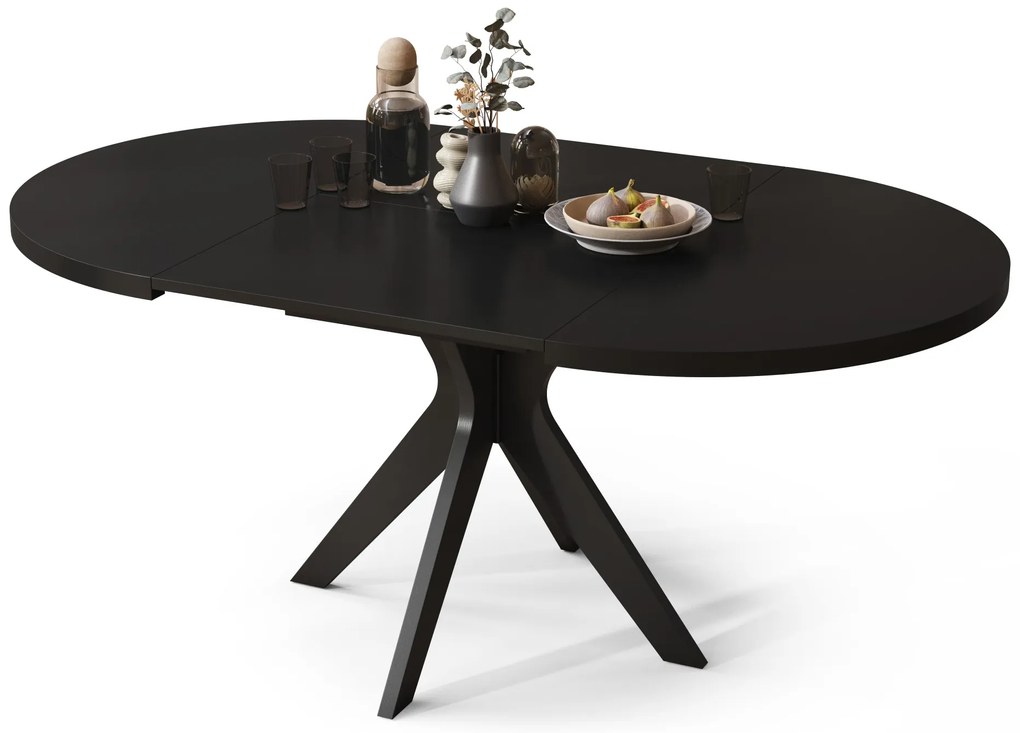 RENZO Zwart - RONDE TAFEL Ø110 UITKLAPBAAR TOT 180 cm | VOOR DE KEUKEN EETKAMER WOONKAMER RETRO