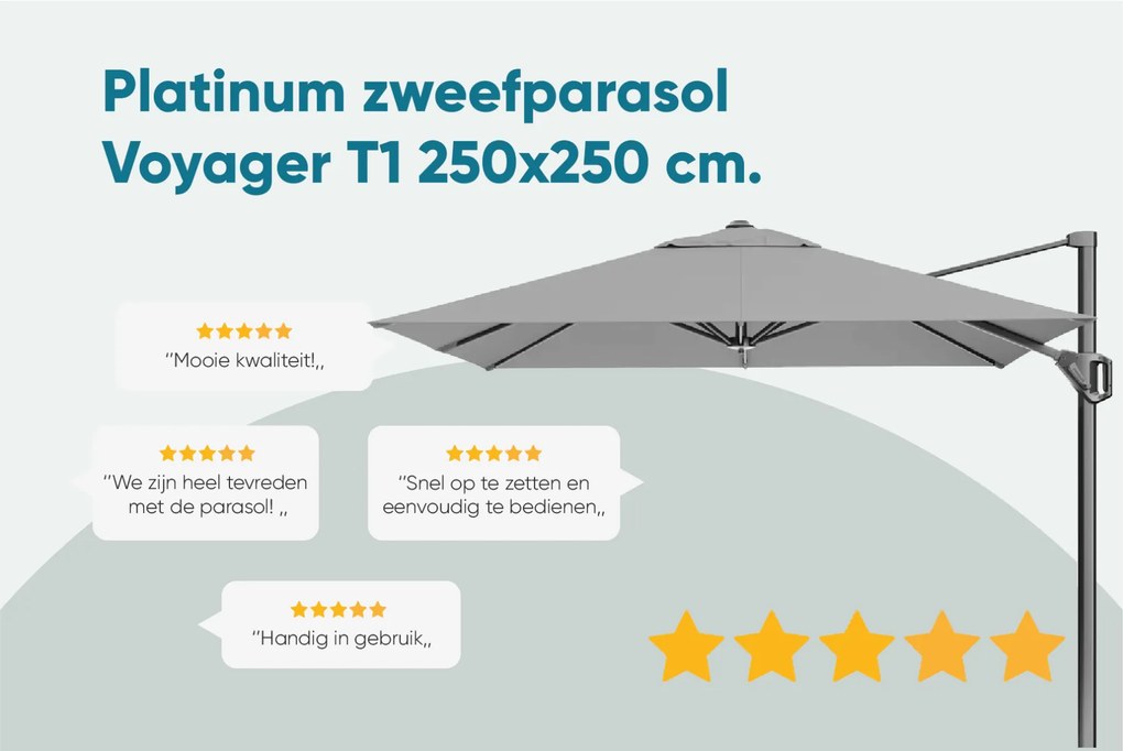 Platinum Voyager zweefparasol T1 2.5x2.5 m. - Antraciet met voet en hoes