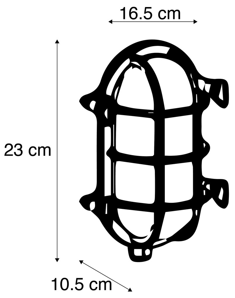 Buitenlamp Retro wandlamp bruin 23 cm IP44 - Nautica 1 ovaal Landelijk / Rustiek, Retro E27 IP44 Buitenverlichting