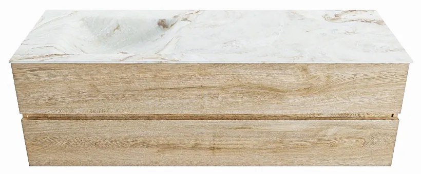 Mondiaz Vica DLux badmeubel 150cm washed oak 2 lades met wastafel frappe links 1 kraangat