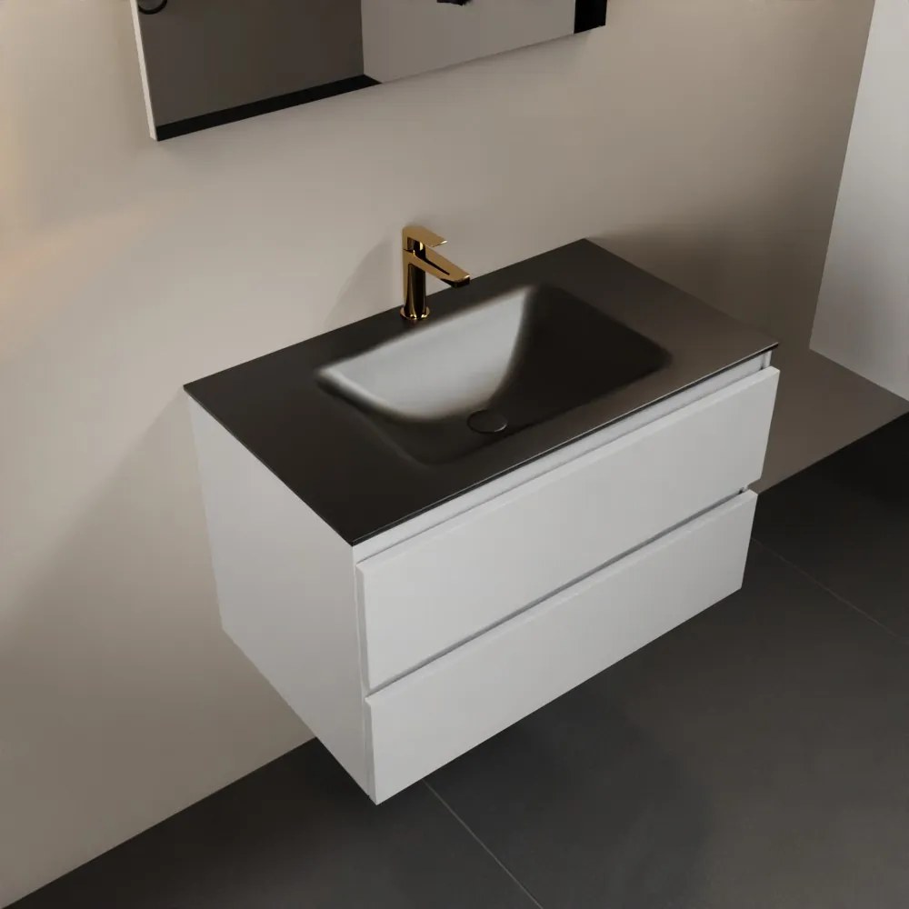 Mondiaz Aivy badmeubel 80cm talc met wastafel solid surface urban midden 1 kraangat en spiegel