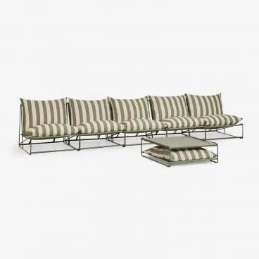 5-delige Modulaire Loungeset Met Ombouwbare Bijzettafel Amaro Tapiocabeige - Diep Olijfgroen - Sklum