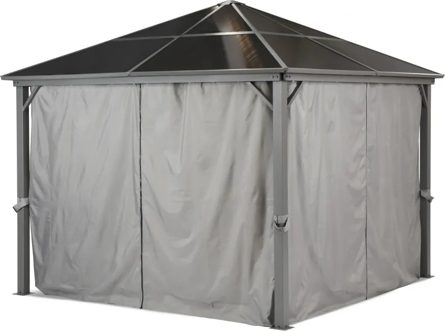 Milos tuinhuisje 3x3m met muggennet en grijze gordijnen Garden Point