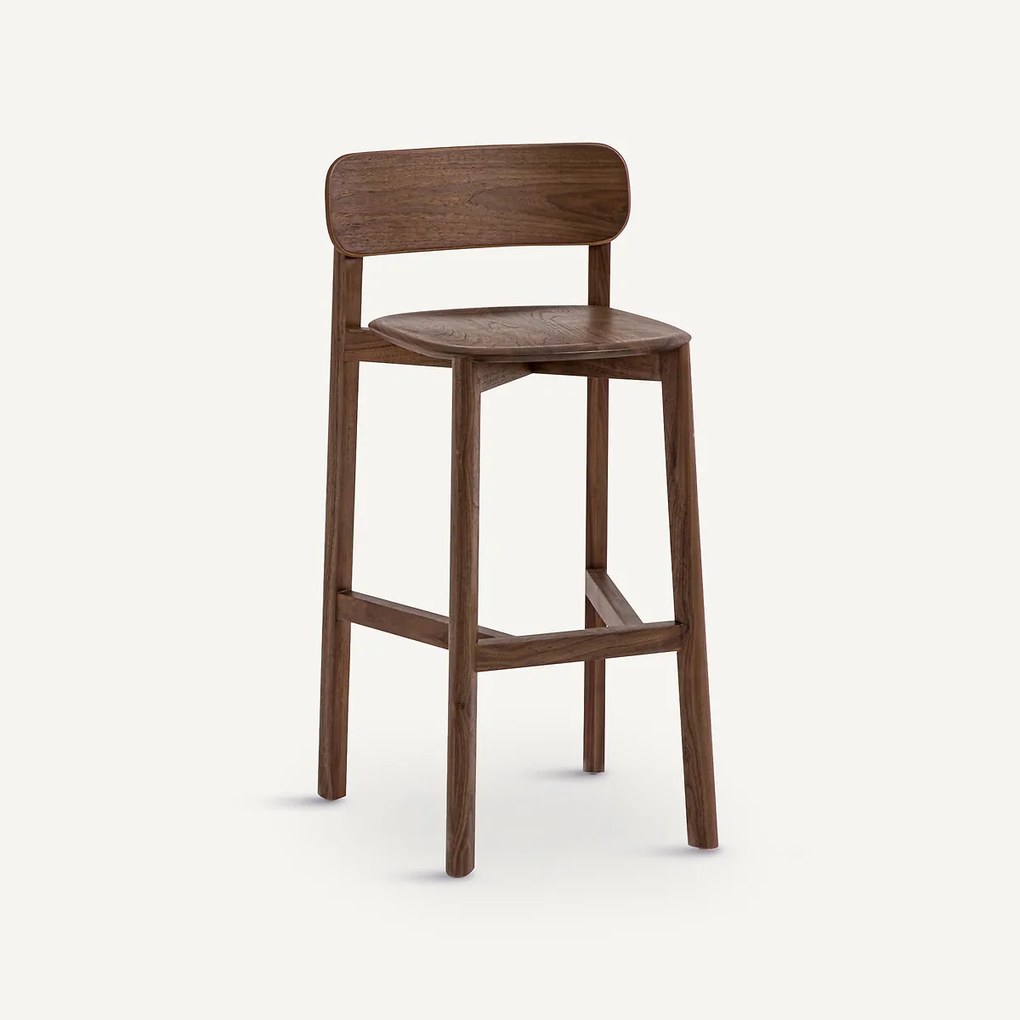Walnotenhouten barstoel, BATIGNOLLES, ontwerp Emmanuel Gallina