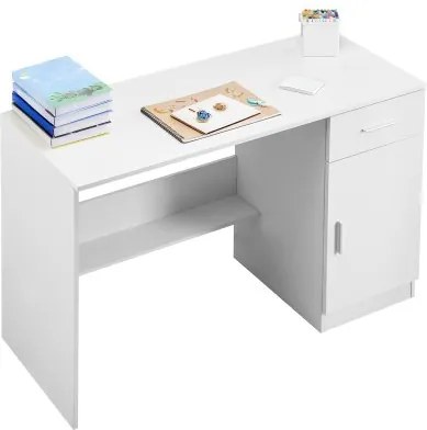 VEVOR Klein bureau met lade, schrijftafel voor de slaapkamer, eenvoudige houten studeertafel om te tekenen en lezen, rechthoekige MDF-werktafel met verstelbare plank voor op kantoor, wit
