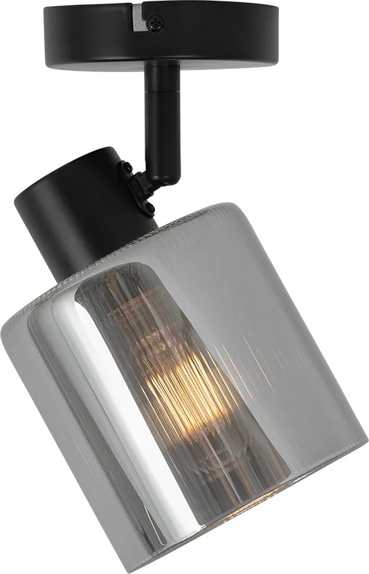 Art Deco plafondspot zwart met smoke glas verstelbaar - Laura