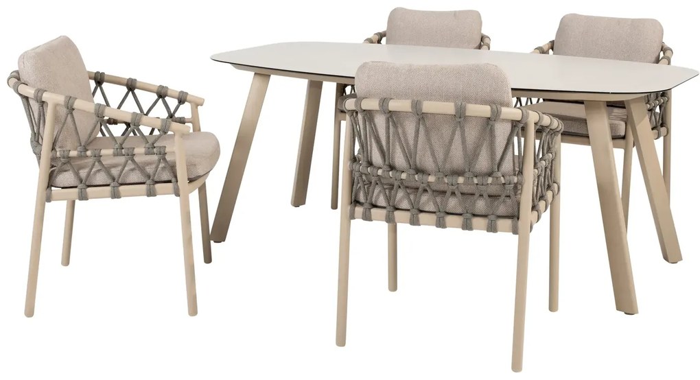 Taste by 4 Seasons Piacenza tuinset latte met Manolo tafel met geprint keramisch blad 180 cm SALE Tuinset beige weerbestendig