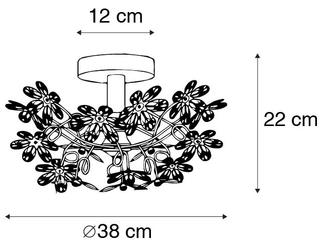 Plafonnière chroom met glas 38cm - Fiore Art Deco, Klassiek / Antiek, Landelijk / Rustiek, Modern E14 rond Binnenverlichting Lamp
