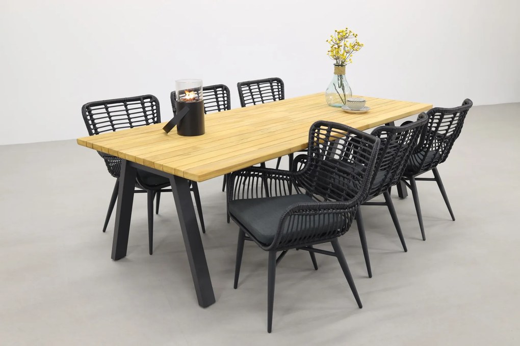 Jasmine Black/Taste Ambassador 6-persoons dining tuinset 240x100 cm. - Teak