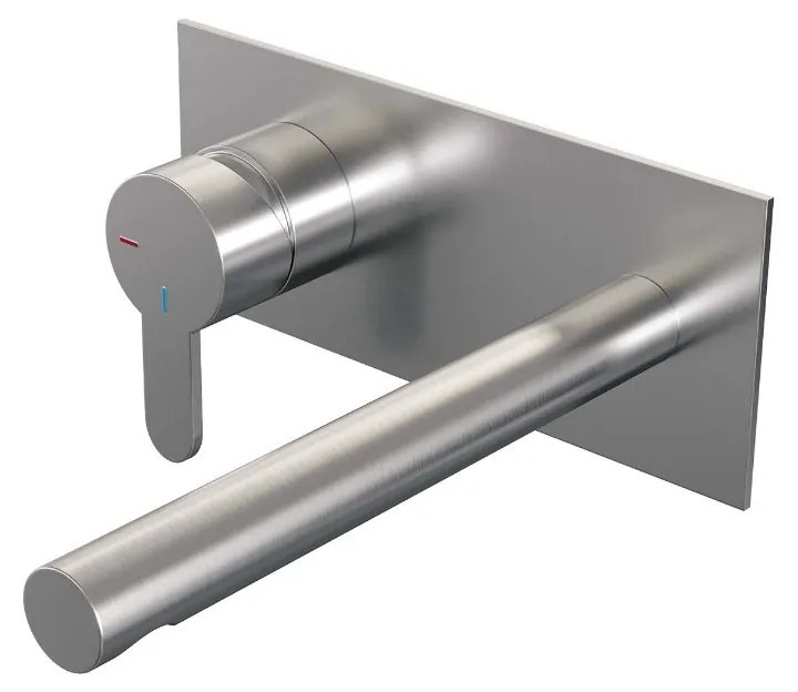 Brauer Brushed Edition ColdStart wastafelkraan inbouw rechte uitloop met achterplaat model D2 RVS geborsteld PVD
