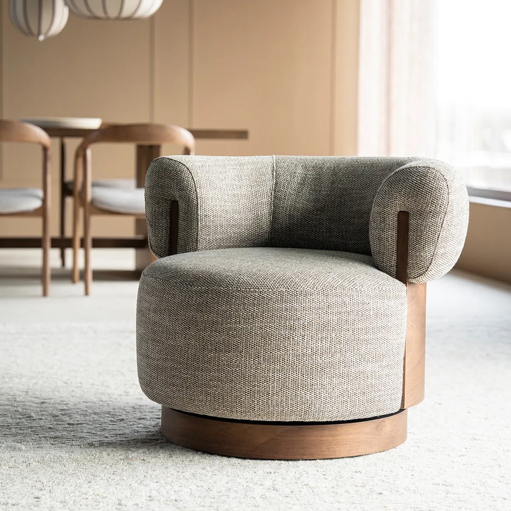 Fauteuil Met Hout Draaibaar Taupe