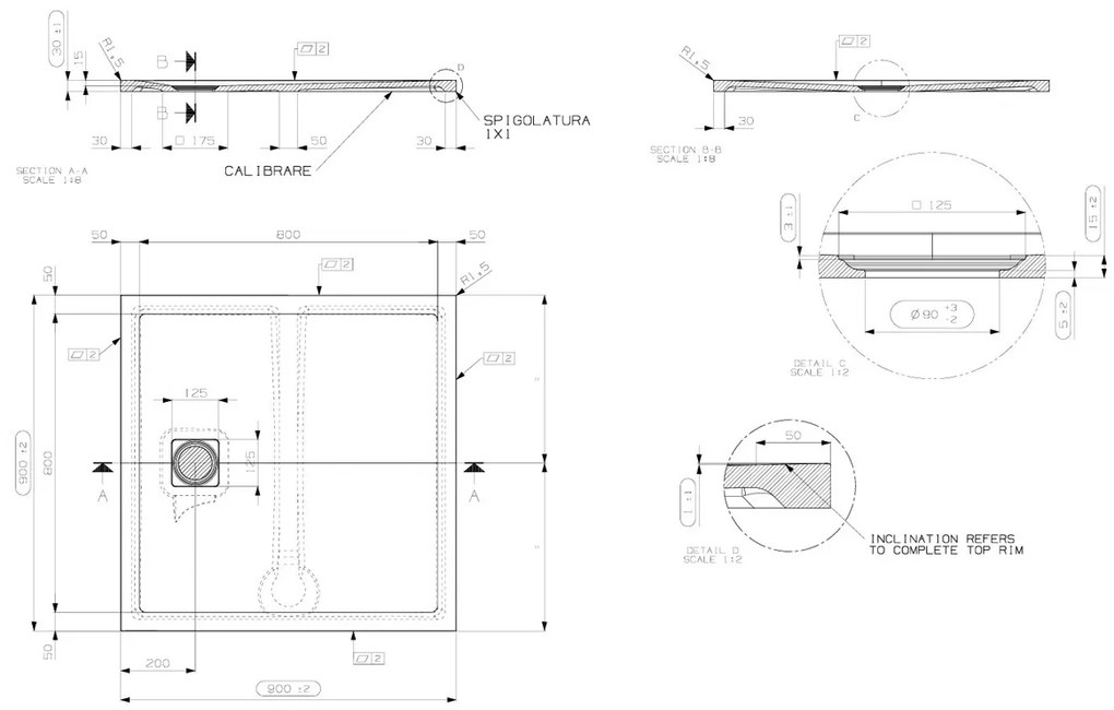 Saniclear Lino douchebak 90x90cm met stone finish lichtgrijs