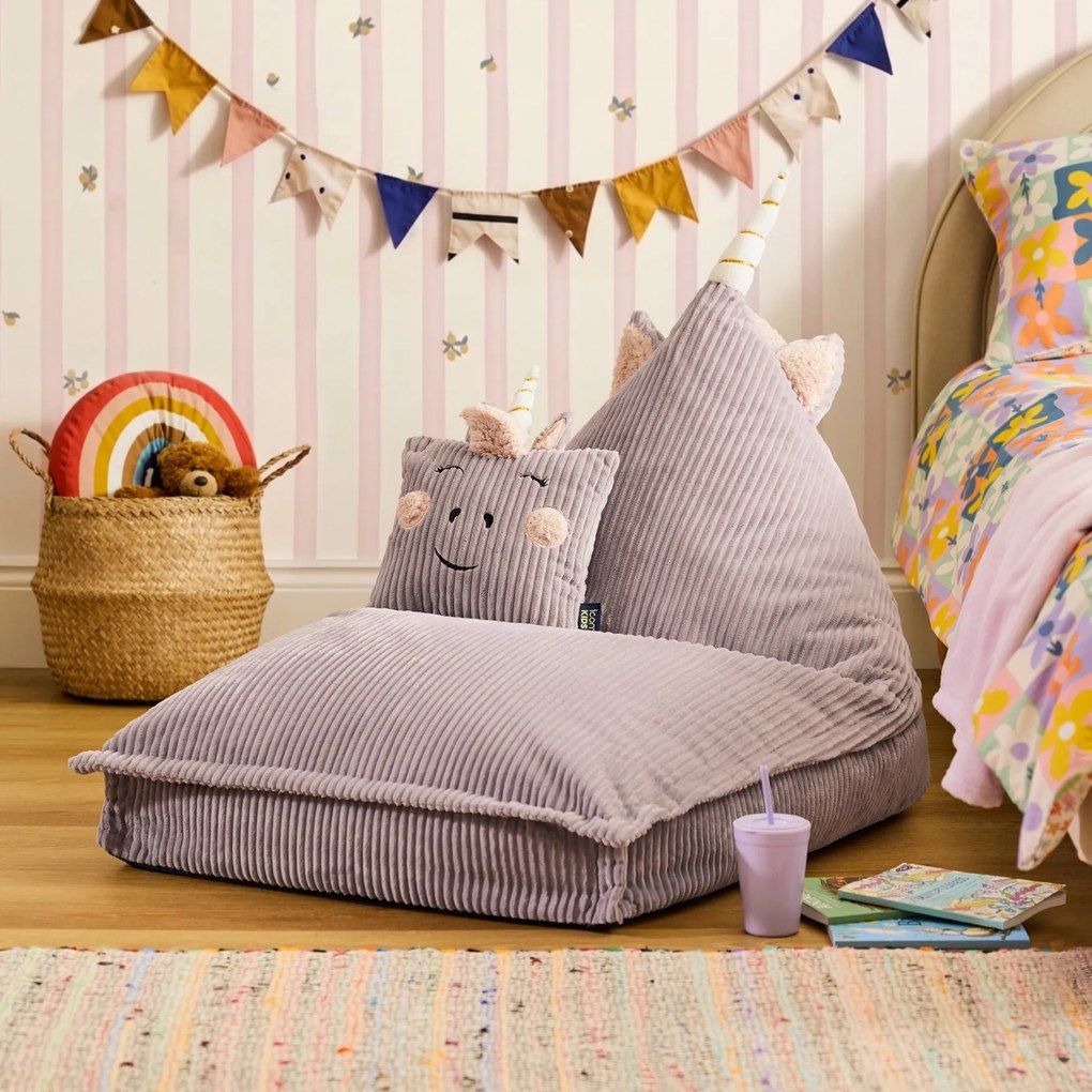 Kinder Zitzak Unicorn Lounger & Kussen Set - Lavendel