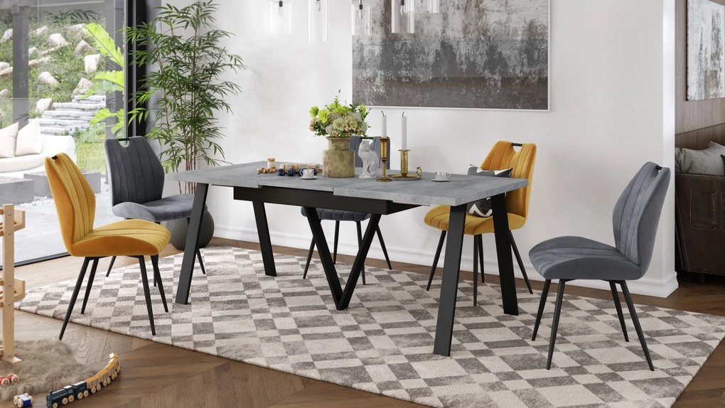 AVERY Beton Millenium/onderkant zwart - LOFT/INDUSTRIËLE TAFEL VOOR WOONKAMER/EETKAMER UITKLAPBAAR TOT 330 cm!