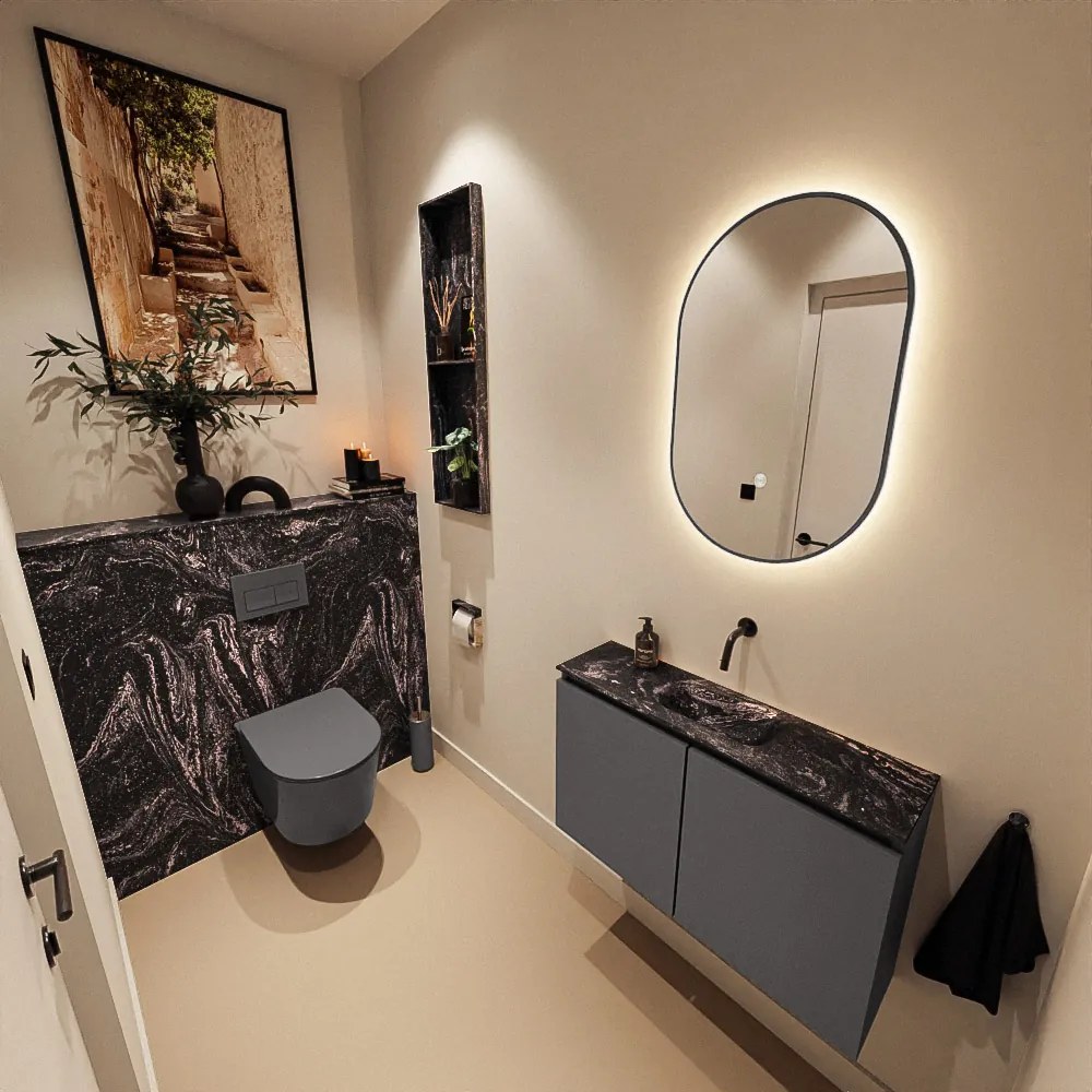 Mondiaz Ture DLux toiletmeubel 80cm dark grey met wastafel lava midden zonder kraangat