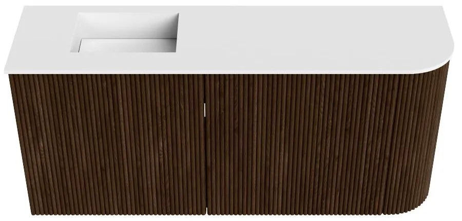 Mondiaz Joya 90cm toiletmeubel ronding rechts walnut met wastafel faye links zonder kraangat talc