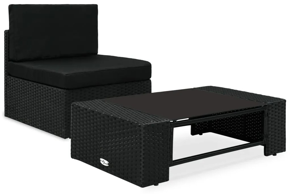 vidaXL 2-delige Loungeset poly rattan zwart