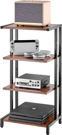 VEVOR 4-laags mediastandaard, houten mediastandaard met ledverlichting, audiocomponentkast, stereocomponentkast, in hoogte verstelbare mediakast, bruin, oprolbaar