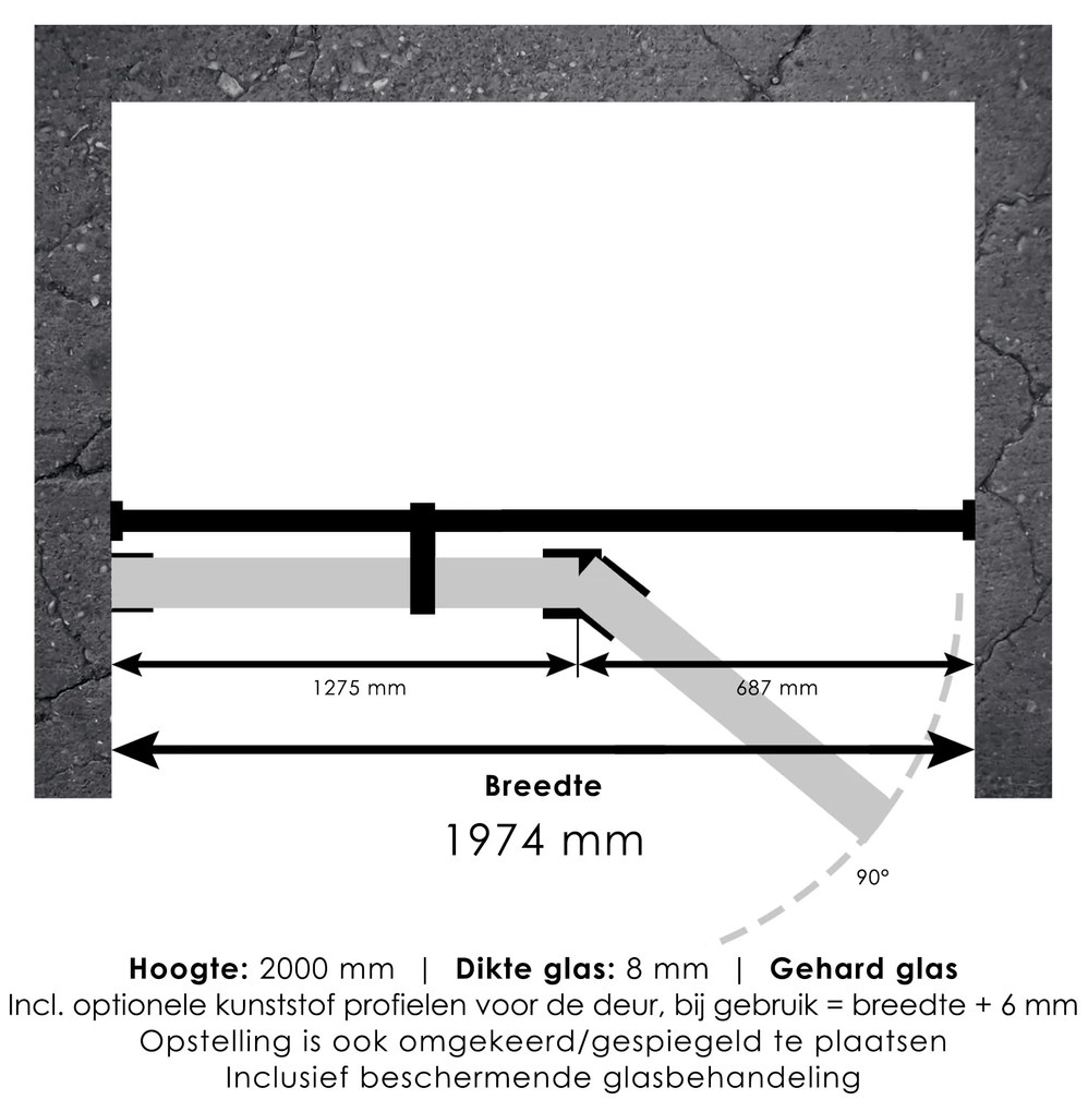 Brauer JC profielloze nisdeur 200cm met 70cm deur gekoppeld gunmetal geborsteld