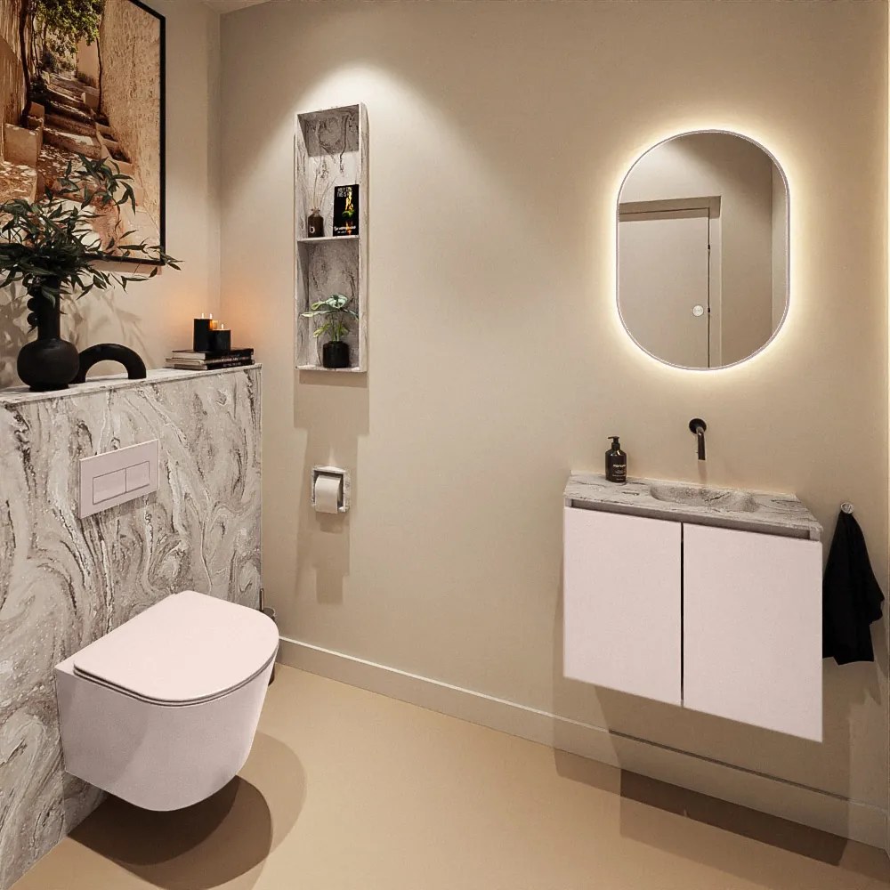 Mondiaz Ture DLux toiletmeubel 60cm rosee met wastafel glace rechts zonder kraangat