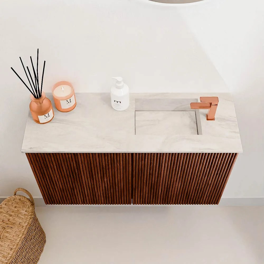 Mondiaz Joya DLux 70cm toiletmeubel ruby met wastafel faye rechts 1 kraangat ostra