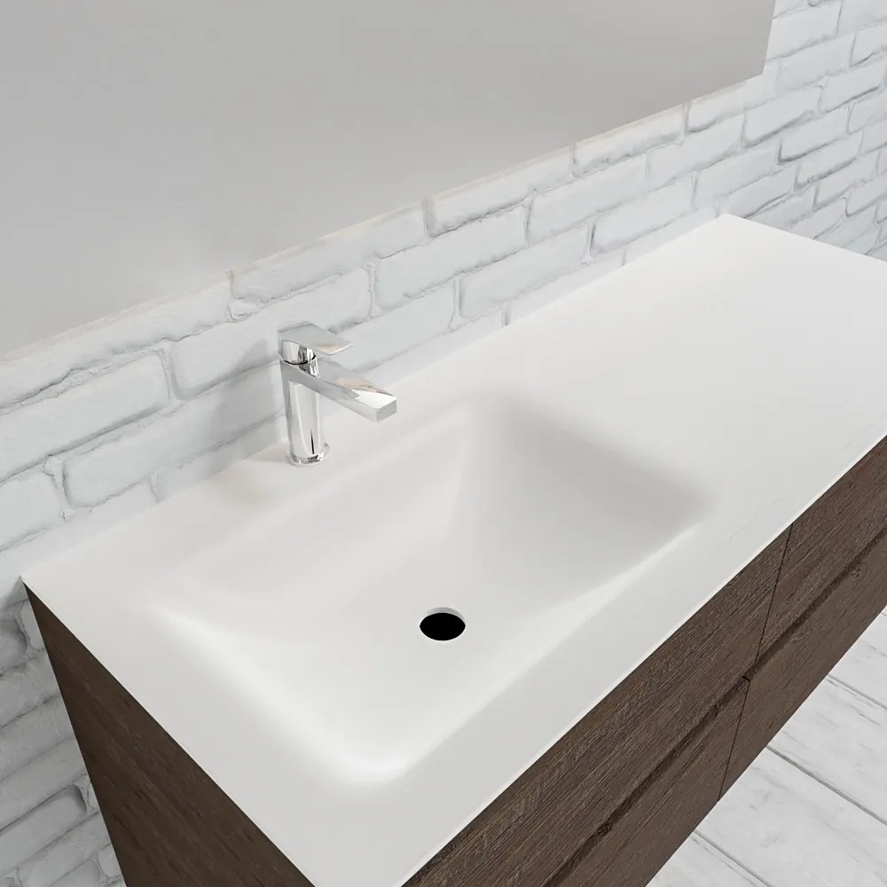 Zaro Valencia Solid Surface badmeubel 120cm donker eiken 1 kraangat spoelbak links met 4 lades