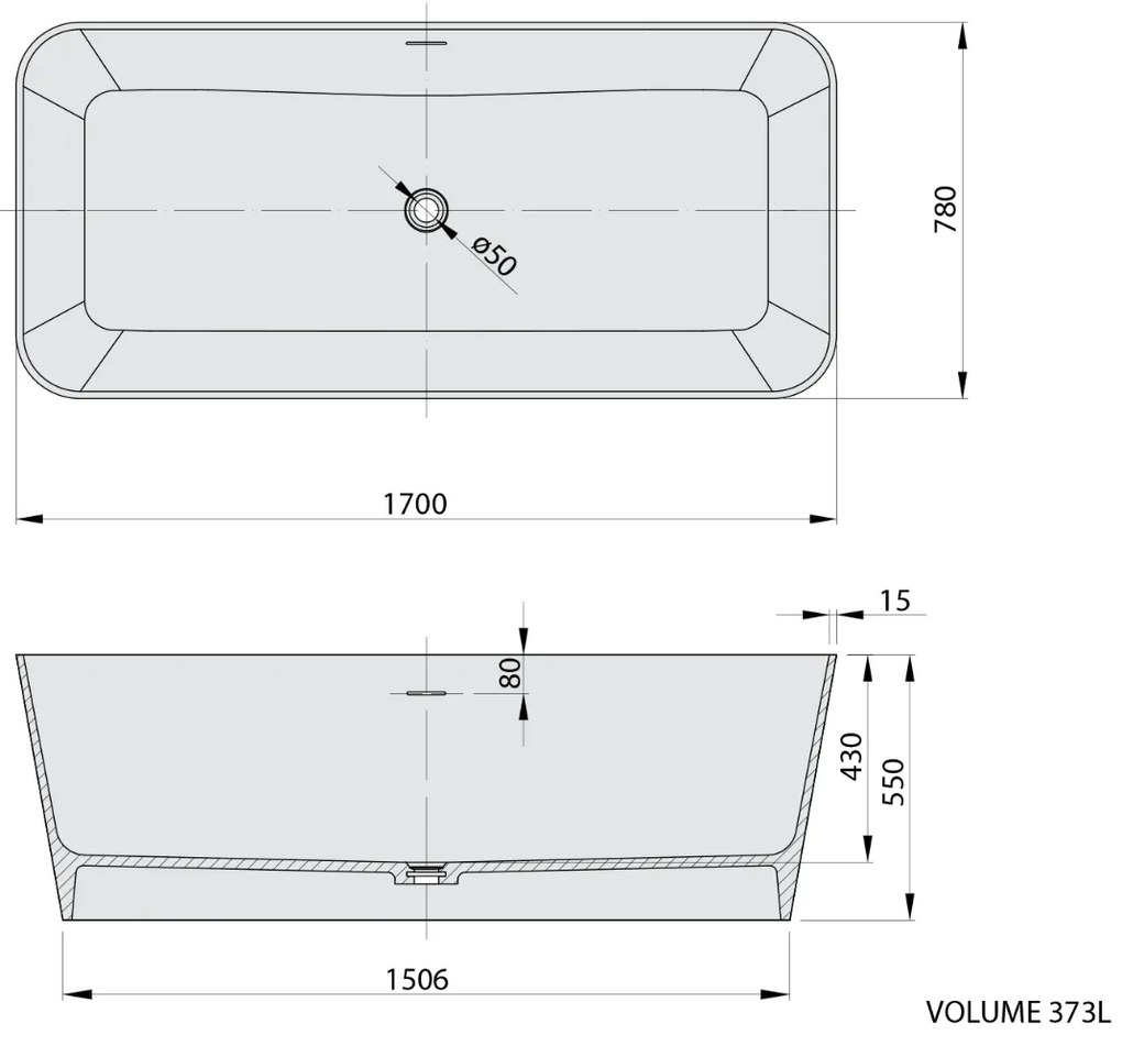Polysan Leyla vrijstaand bad wit mat solid surface 170x80cm