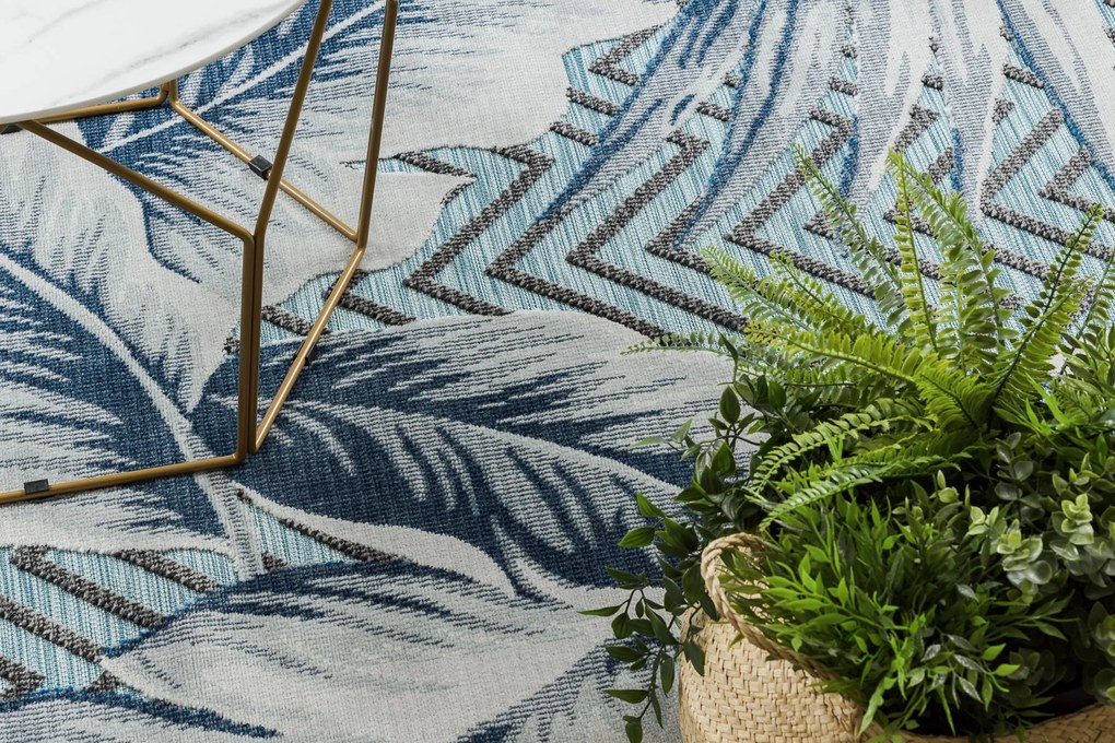 Tapijt Structural BOTANIC 65242 Veren, zigzag, plat geweven op het balkon, terras - aqua blauw