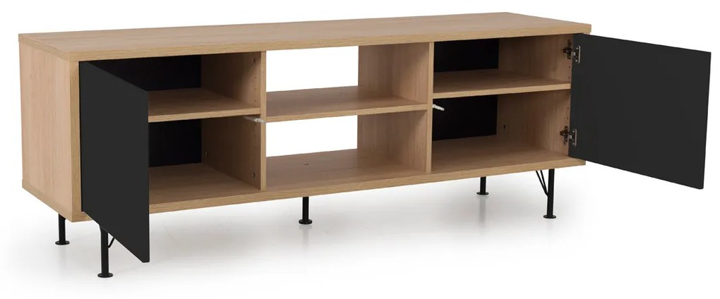 Tenzo Flow Tv-meubel Eiken Mat Zwart - 164x44x60cm.