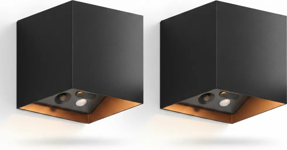 Set van 2 Volterra Up en Down Muurlamp Zwart Oplaadbaar met Bewegingssensor
