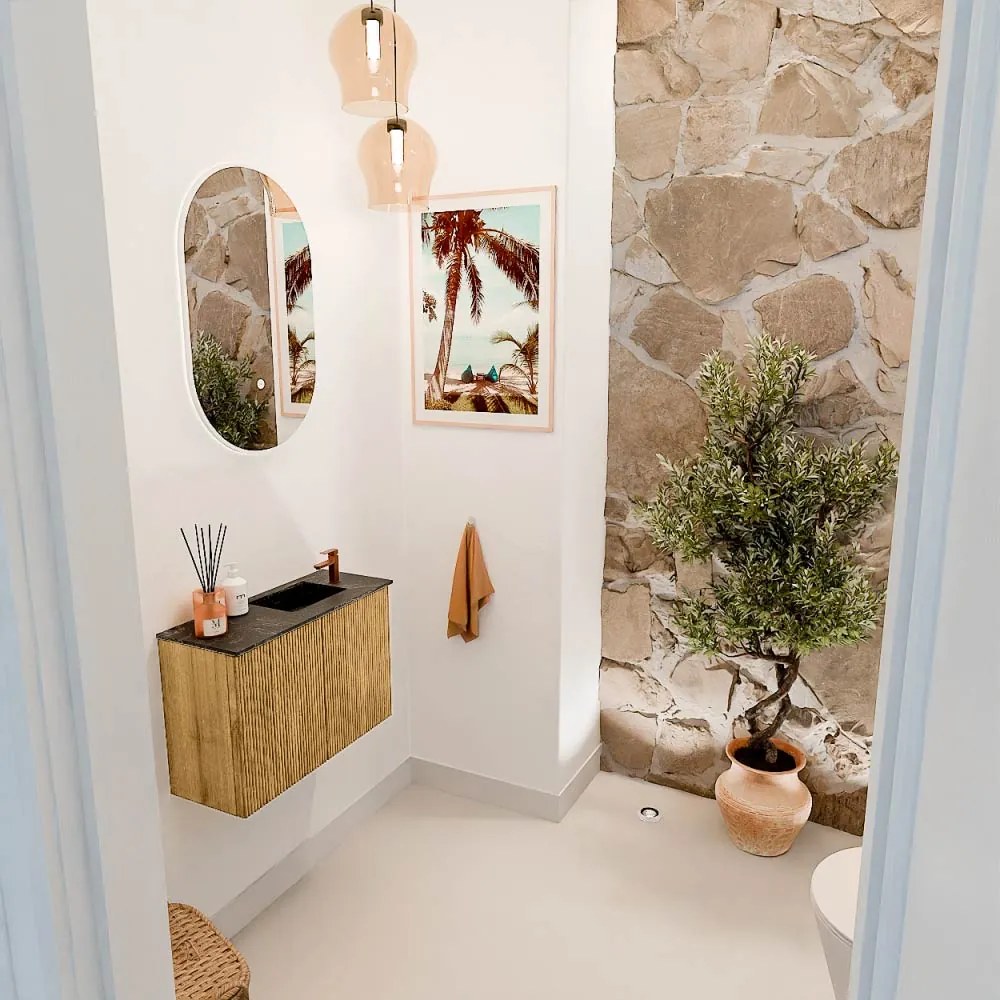 Mondiaz Joya DLux 60cm toiletmeubel oak met wastafel faye rechts 1 kraangat lava