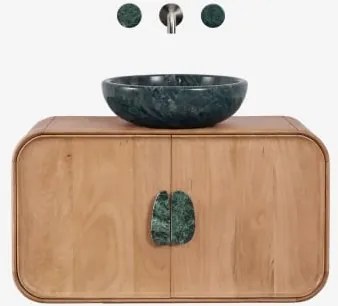 Hangend Badkamermeubelset 95x45 Cm Van Mangohout En Natuurlijke Kivalina-steen Udaipur Groen Marmer - Mangohout & Onde Groene Marmeren Udaipur Ø40 -