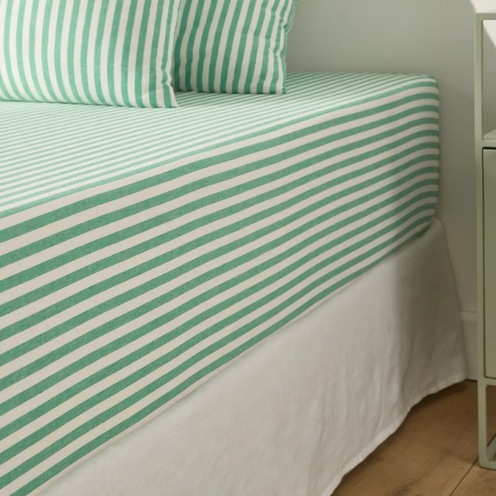 Hoeslaken in katoen rand 30 cm, Soizic groen