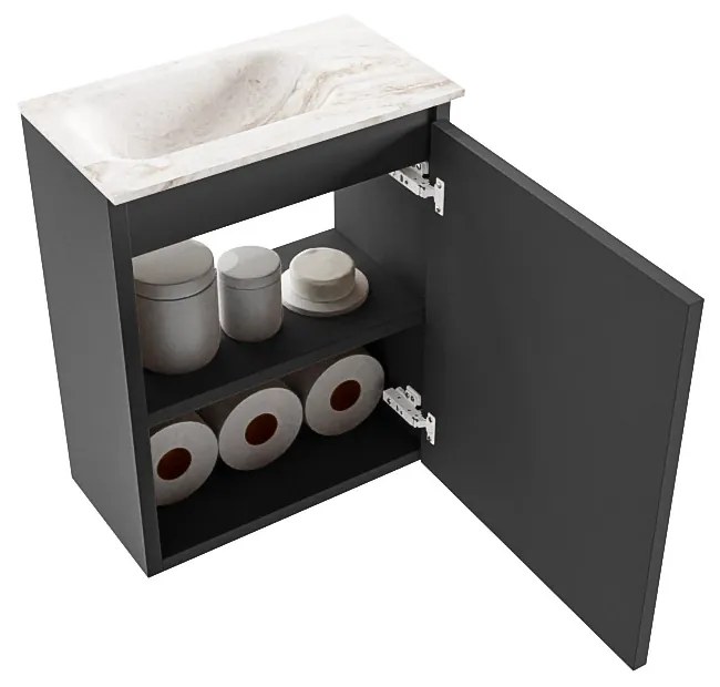 Mondiaz Ture DLux toiletmeubel 40cm dark grey met wastafel frappe links met kraangat