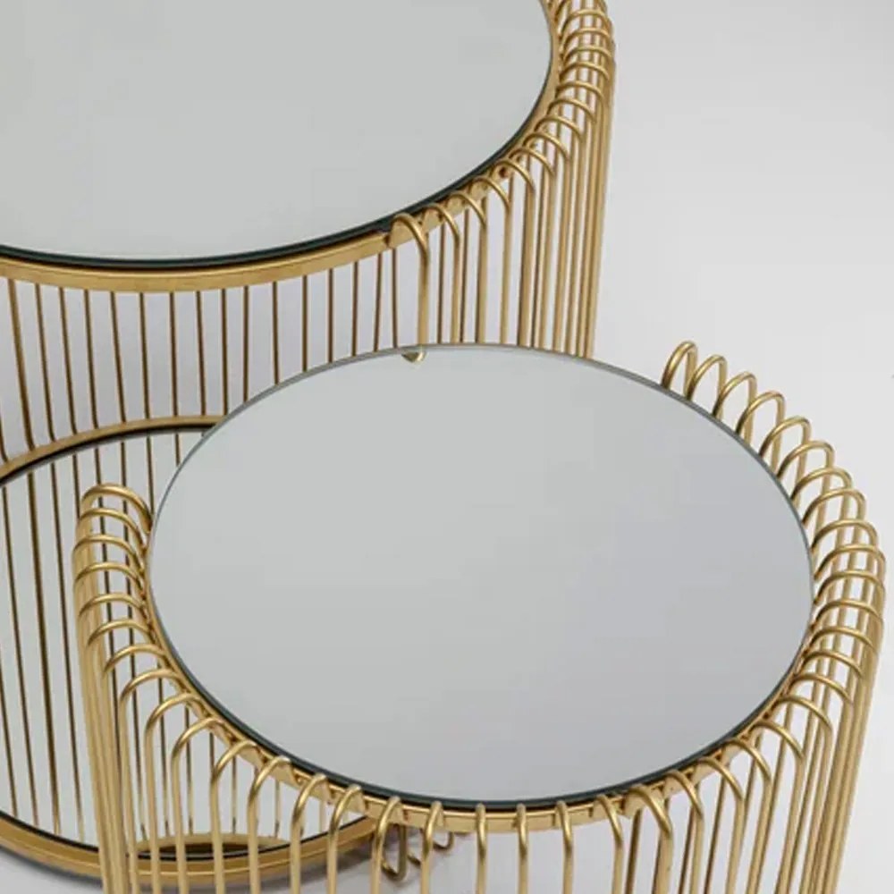 Kare Design Wire Double Ronde Bijzettafel Set Met Glas Goud - 45 X 45cm.