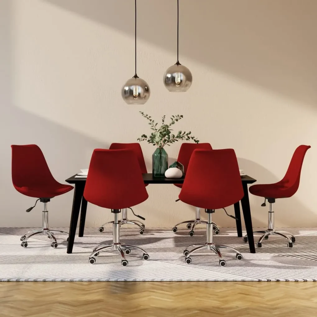 vidaXL Eetkamerstoelen draaibaar 6 st stof wijnrood