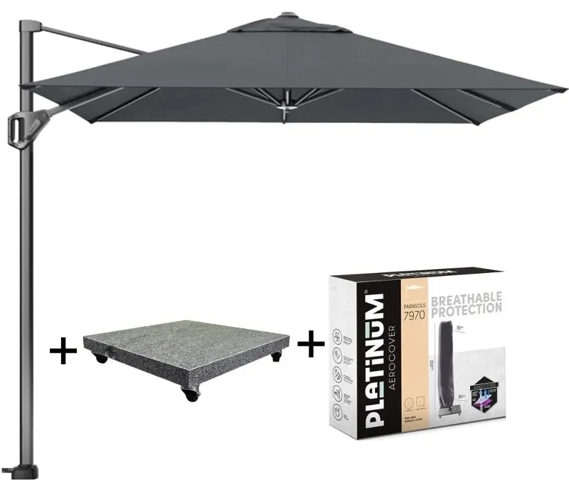 Voyager T1 zweefparasol 250x250 cm antraciet met parasolvoet 75kg en hoes