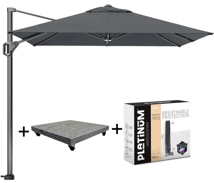 Voyager T1 zweefparasol 250x250 cm antraciet met parasolvoet 90kg en hoes