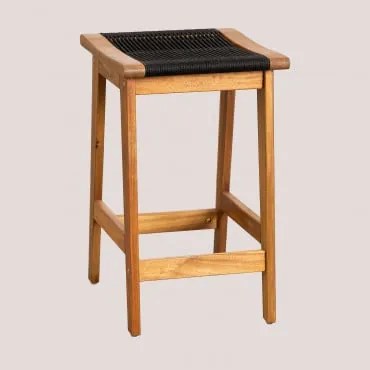 Hoge Kruk 65 Cm In Acaciahout En Gevlochten Touw Tenay Zwart - Sklum