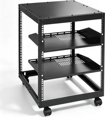 VEVOR 12U Open Frame Server Rack 15-40" Verstelbare Diepte Vrijstaand/Aan de Muur Gemonteerd Netwerk Server Rack 4-Post AV Rack met Wielen voor Al Uw Netwerk IT Apparatuur AV Apparatuur