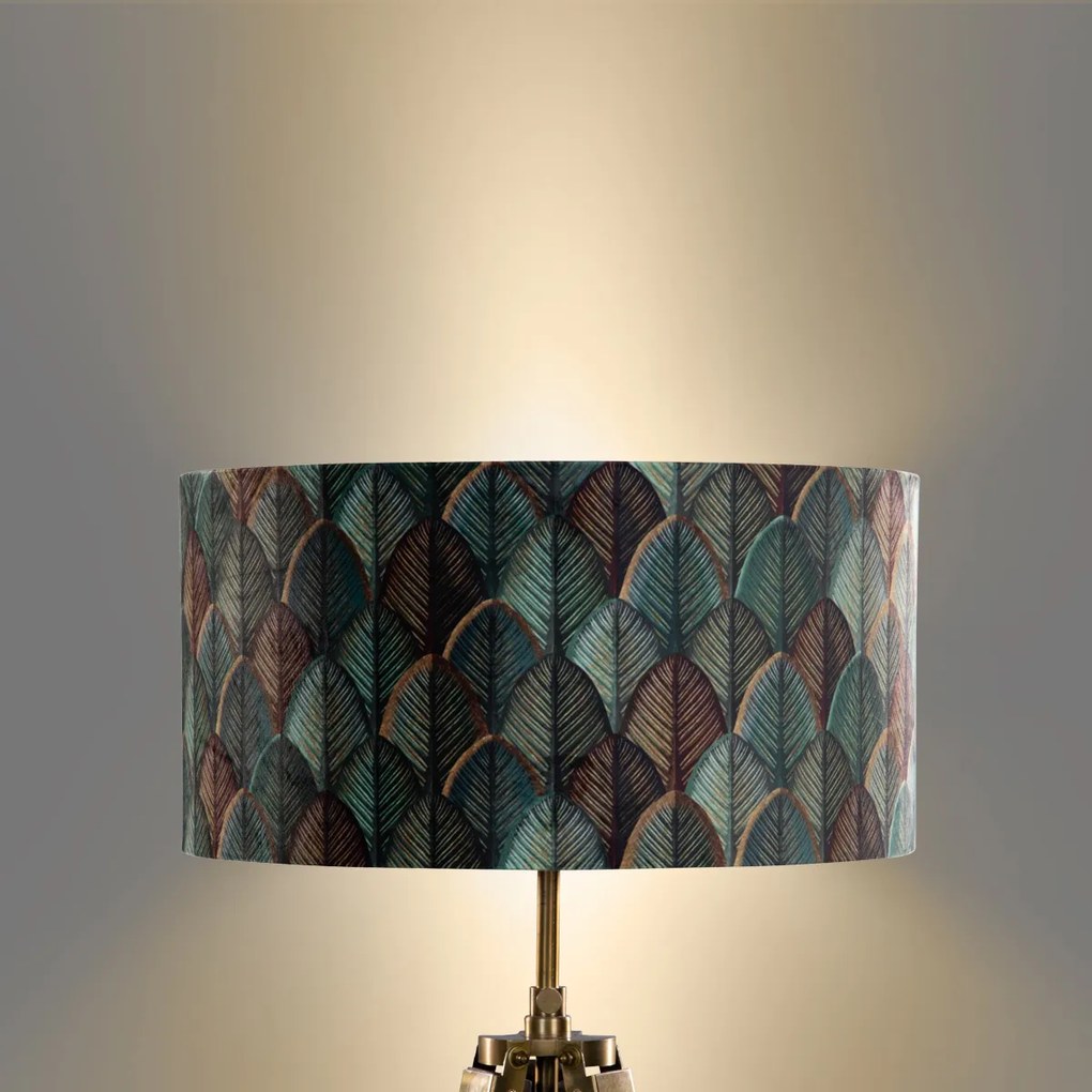 Vloerlamp messing tripod met velours lampenkap blad dessin met gouden binnenkant - Cortin Klassiek / Antiek, Landelijk E27 rond Binnenverlichting Lamp
