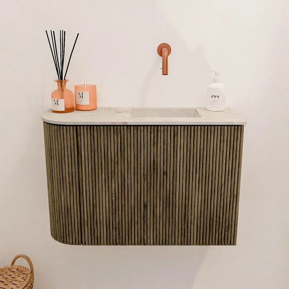 Mondiaz Joya DLux 60cm toiletmeubel ronding links dusk met wastafel faye rechts zonder kraangat frappe