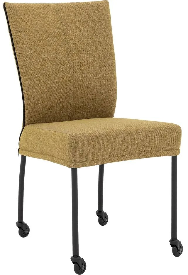 Goossens Eetkamerstoel Funk Zwarte Poten groen stof leuning en Zwart skater wiel met zwarte kapmet wielen, modern design